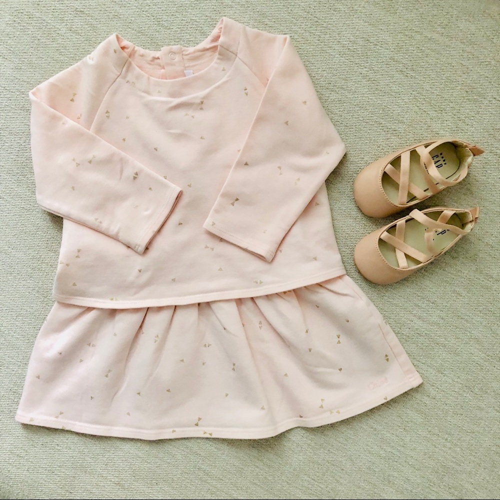 CHLOE baby dress pink gold bows sz 18 months